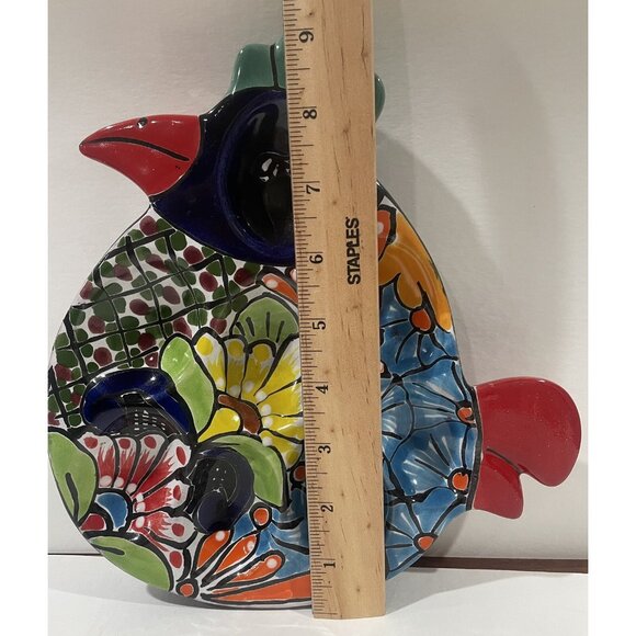 Handmade Talavera Ceramic Chicken Serving egg Dish 10" Colorful Floral Design - Picture 3 of 6
